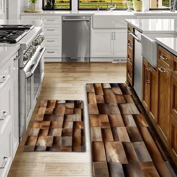 Wooden Texture Kitchen Mat Hallway Carpets Area Rugs Washable for Bedroom Living Room Kitchen Bathroom Anti-Slip Floor Mats