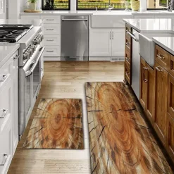 Wooden Texture Kitchen Mat Hallway Carpets Area Rugs Washable for Bedroom Living Room Kitchen Bathroom Anti-Slip Floor Mats