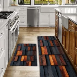 Wooden Texture Kitchen Mat Hallway Carpets Area Rugs Washable for Bedroom Living Room Kitchen Bathroom Anti-Slip Floor Mats