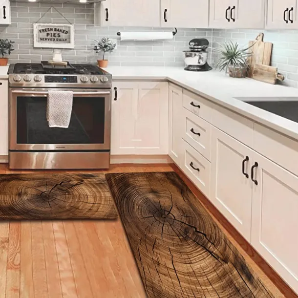 Wooden Texture Kitchen Mat Hallway Carpets Area Rugs Washable for Bedroom Living Room Kitchen Bathroom Anti-Slip Floor Mats
