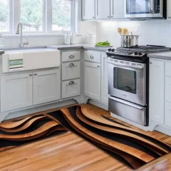 Wooden Texture Kitchen Mat Hallway Carpets Area Rugs Washable for Bedroom Living Room Kitchen Bathroom Anti-Slip Floor Mats