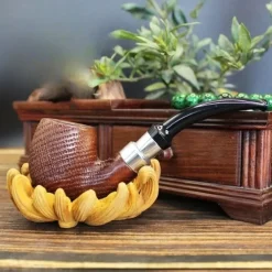 Wooden Tobacco Pipe with 9mm Filter - Elegant Handmade Pipe with Stand and Felt Bag, Classic Design for Enthusiasts and Collectors