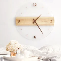 Wooden Wall Clock Nordic Simple Wall Clock Minimalist Simple Design Decorative Wall Clock Living Room Decor 40 CM