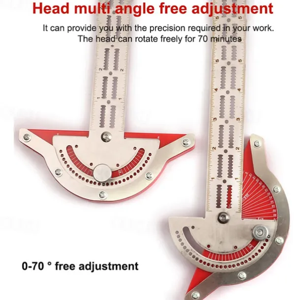 Woodworker Edge Rule Stainless Steel Square Edge Ruler Woodworking Compass And Protractor Set, Multi-function Angle Measure Tool With Wall Hanging Storage Rack Only Imperial No Metric