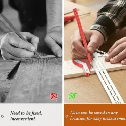 Woodworker Edge Rule Stainless Steel Square Edge Ruler Woodworking Compass And Protractor Set, Multi-function Angle Measure Tool With Wall Hanging Storage Rack Only Imperial No Metric