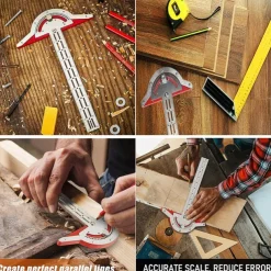 Woodworker Edge Rule Stainless Steel Square Edge Ruler Woodworking Compass And Protractor Set, Multi-function Angle Measure Tool With Wall Hanging Storage Rack Only Imperial No Metric