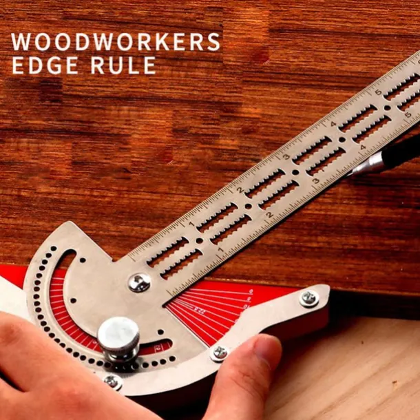 Woodworker Edge Rule Stainless Steel Square Edge Ruler Woodworking Compass And Protractor Set, Multi-function Angle Measure Tool With Wall Hanging Storage Rack Only Imperial No Metric