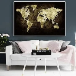 World Map Prints Wall Art Modern Picture Home Decor Wall Hanging Gift Rolled Canvas Unframed Unstretched