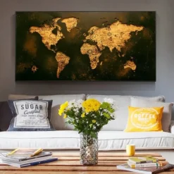 World Map Prints Wall Art Modern Picture Home Decor Wall Hanging Gift Rolled Canvas Unframed Unstretched