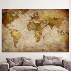 World Map Prints Wall Art Modern Picture Home Decor Wall Hanging Gift Rolled Canvas Unframed Unstretched