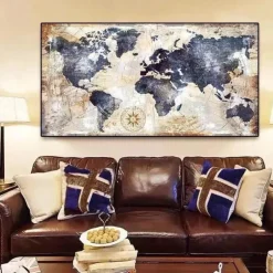 World Map Prints Wall Art Modern Picture Home Decor Wall Hanging Gift Rolled Canvas Unframed Unstretched