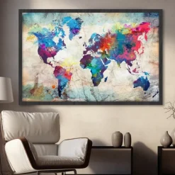 World Map Prints Wall Art Modern Picture Home Decor Wall Hanging Gift Rolled Canvas Unframed Unstretched
