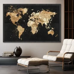 World Map Prints Wall Art Modern Picture Home Decor Wall Hanging Gift Rolled Canvas Unframed Unstretched