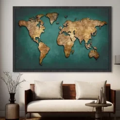 World Map Prints Wall Art Modern Picture Home Decor Wall Hanging Gift Rolled Canvas Unframed Unstretched