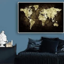 World Map Prints Wall Art Modern Picture Home Decor Wall Hanging Gift Rolled Canvas Unframed Unstretched
