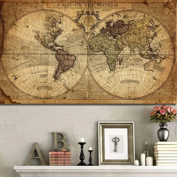 World Map Retro Old Art Canvas Painting Pictures For Living Room Posters Wall Art Home Decoration