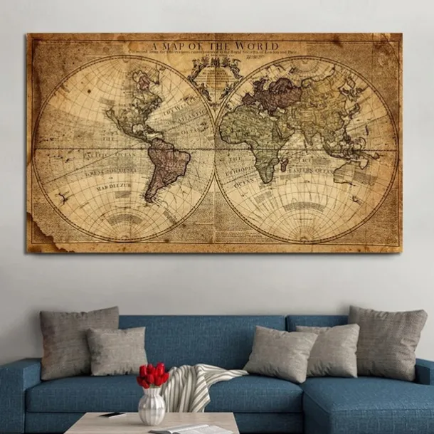 World Map Retro Old Art Canvas Painting Pictures For Living Room Posters Wall Art Home Decoration