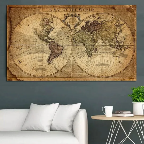 World Map Retro Old Art Canvas Painting Pictures For Living Room Posters Wall Art Home Decoration