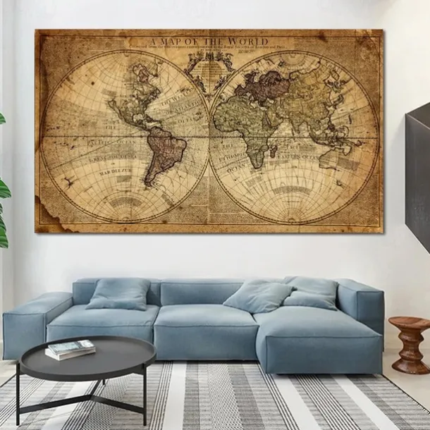 World Map Retro Old Art Canvas Painting Pictures For Living Room Posters Wall Art Home Decoration