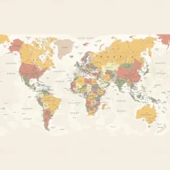 World Map Wallpaper Mural Vintage Atlas Wall Covering Sticker Peel and Stick Removable PVC/Vinyl Material Self Adhesive/Adhesive Required Wall Decor for Living Room Kitchen Bathroom