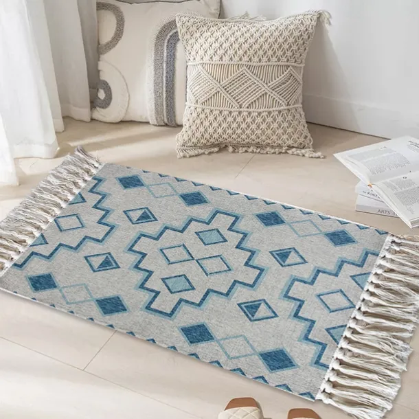 Woven Bohemian Mandala Doormat Kitchen Mat Floor Mat Non-Slip Area Rug Oil Proof Rug Indoor Outdoor Mat Bedroom Decor Bathroom Mat Entrance Rug Blue