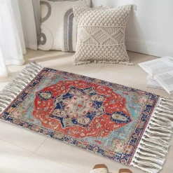 Woven Bohemian Mandala Doormat Kitchen Mat Floor Mat Non-Slip Area Rug Oil Proof Rug Indoor Outdoor Mat Bedroom Decor Bathroom Mat Entrance Rug Blue