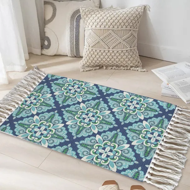 Woven Bohemian Mandala Doormat Kitchen Mat Floor Mat Non-Slip Area Rug Oil Proof Rug Indoor Outdoor Mat Bedroom Decor Bathroom Mat Entrance Rug Blue