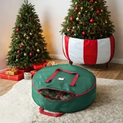Wreath Storage Bag Heavy Duty Christmas Wreath Storage Container Green - Waterproof Plastic Material Wreath Holder Storage - Holds Wreaths For Year Round Christmas Storage