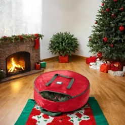 Wreath Storage Bag Heavy Duty Christmas Wreath Storage Container Green - Waterproof Plastic Material Wreath Holder Storage - Holds Wreaths For Year Round Christmas Storage