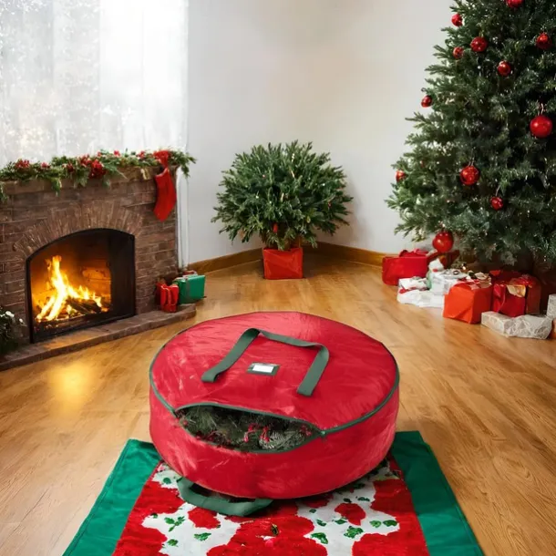 Wreath Storage Bag Heavy Duty Christmas Wreath Storage Container Green - Waterproof Plastic Material Wreath Holder Storage - Holds Wreaths For Year Round Christmas Storage