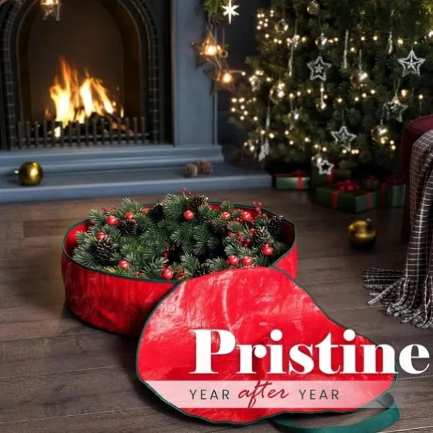 Wreath Storage Bag Heavy Duty Christmas Wreath Storage Container Green - Waterproof Plastic Material Wreath Holder Storage - Holds Wreaths For Year Round Christmas Storage