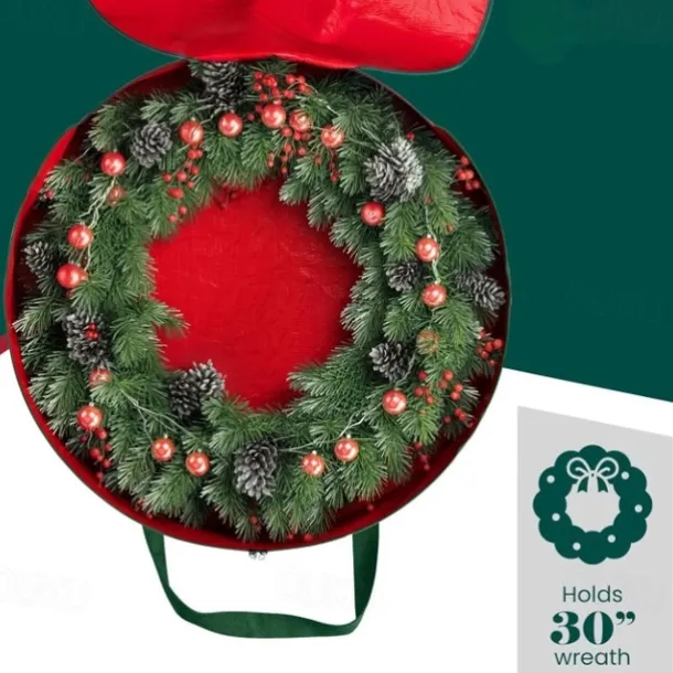 Wreath Storage Bag Heavy Duty Christmas Wreath Storage Container Green - Waterproof Plastic Material Wreath Holder Storage - Holds Wreaths For Year Round Christmas Storage