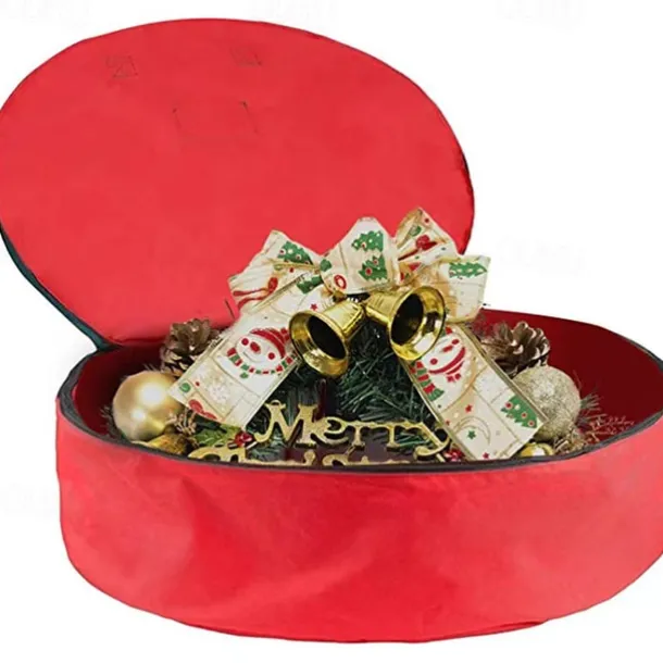 Wreath Storage Bag Heavy Duty Christmas Wreath Storage Container Green - Waterproof Plastic Material Wreath Holder Storage - Holds Wreaths For Year Round Christmas Storage