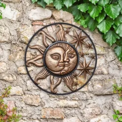 Wrought Iron Metal Wall Art Decoration Creative Sun Moon Star Sculptures Statue Wall Hanging Ornament for Home Garden