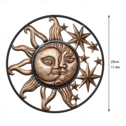 Wrought Iron Metal Wall Art Decoration Creative Sun Moon Star Sculptures Statue Wall Hanging Ornament for Home Garden