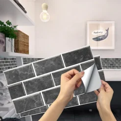 15x30cm 6pcs Tiles Wall Stickers Tile Paint Backsplash Removable Waterproof Self-Adhesive Decals Home Decoration Living Kitchen Bathroom Décor ( black)Self-adhesive decorative wall sticker