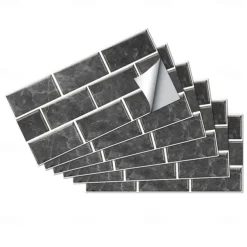 15x30cm 6pcs Tiles Wall Stickers Tile Paint Backsplash Removable Waterproof Self-Adhesive Decals Home Decoration Living Kitchen Bathroom Décor ( black）Self-adhesive decorative wall sticker