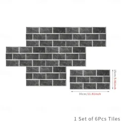 15x30cm 6pcs Tiles Wall Stickers Tile Paint Backsplash Removable Waterproof Self-Adhesive Decals Home Decoration Living Kitchen Bathroom Décor ( black）Self-adhesive decorative wall sticker