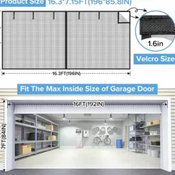 16x7FT/8x7FT Garage Screen Door Magnetic Garage Door Screen Magnetic Closure Fiberglass Garage Screen Doors for 2 Car Garage Pull Down for Patio, Porch, Window to Keep Bugs Out