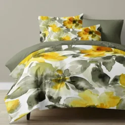 Yellow Floral 3-Piece Duvet Set for Summer Soft Skin Friendly Long Lasting 1 Duvet Cover 2 Pillowcases