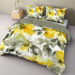 Yellow Floral 3-Piece Duvet Set for Summer Soft Skin Friendly Long Lasting 1 Duvet Cover 2 Pillowcases