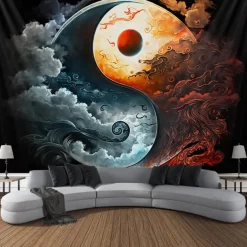 Yinyang Taichi Hanging Tapestry Wall Art Large Tapestry Mural Decor Photograph Backdrop Blanket Curtain Home Bedroom Living Room Decoration