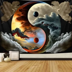 Yinyang Taichi Hanging Tapestry Wall Art Large Tapestry Mural Decor Photograph Backdrop Blanket Curtain Home Bedroom Living Room Decoration