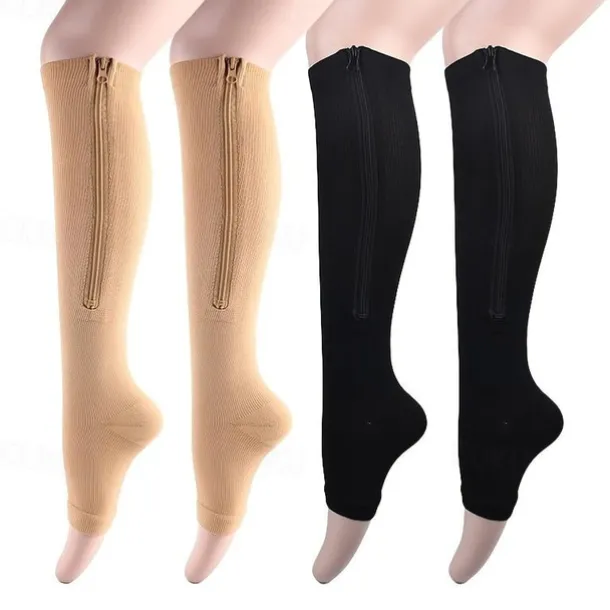Zipper Compression Socks Open Toe Toeless Compression Socks for Women and Men(1 Pair)