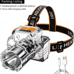 Zoomable 3-in-1 Head Light Induction Flashlight, Super Bright Headlamp with 800mAh Rechargeable Battery Powered for Outdoor Camping Use