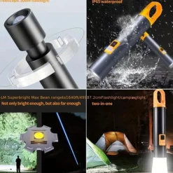 Zoomable Tactical Flashlight, Portable Handheld Flash Light, 1000 High Lumens, USB-C Rechargeable, Emergencies Power Bank, 4 Modes (SOS & Strobe), Waterproof LED Flashlight for Camping